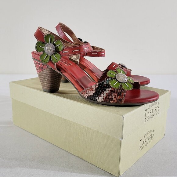New L'Artiste Spring Step Guiditta Women’s EU 39 / US 8.5 Leather Heels Flowers - Picture 1 of 7
